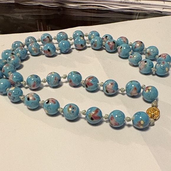 Elegant Blue Beaded  Cloisonné Necklace 29 inches - Picture 7 of 7